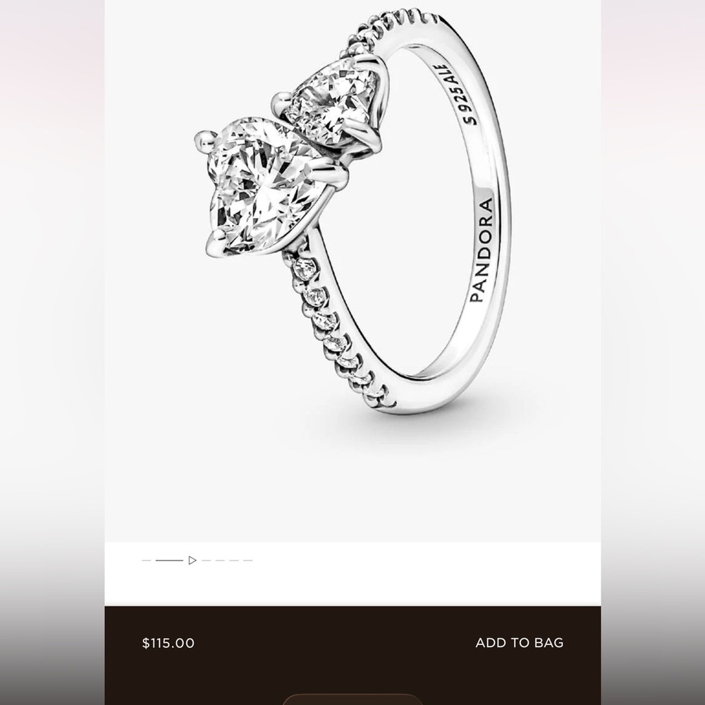 Pandora Silver Double Heart Ring Size 6